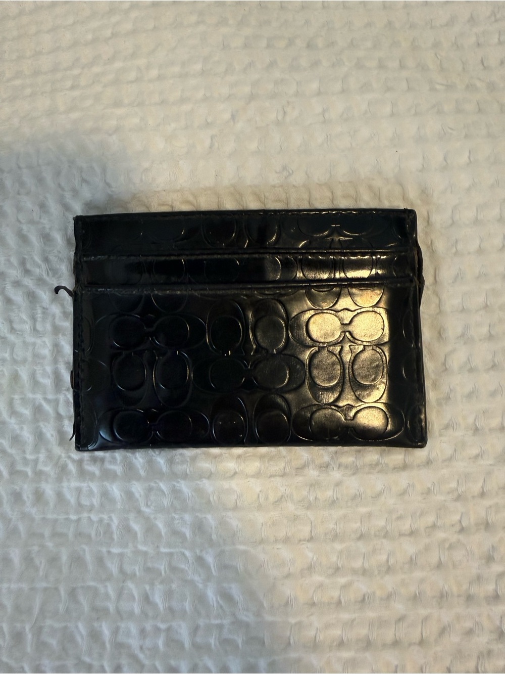 Coach Black Signature Embossed Leather Card Holder
